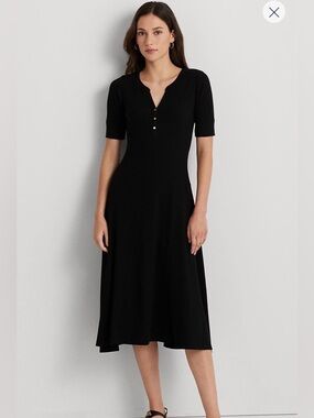 Ralph Lauren Cotton Fit-and-Flare Dress  in Black size L Minimalist Preppy